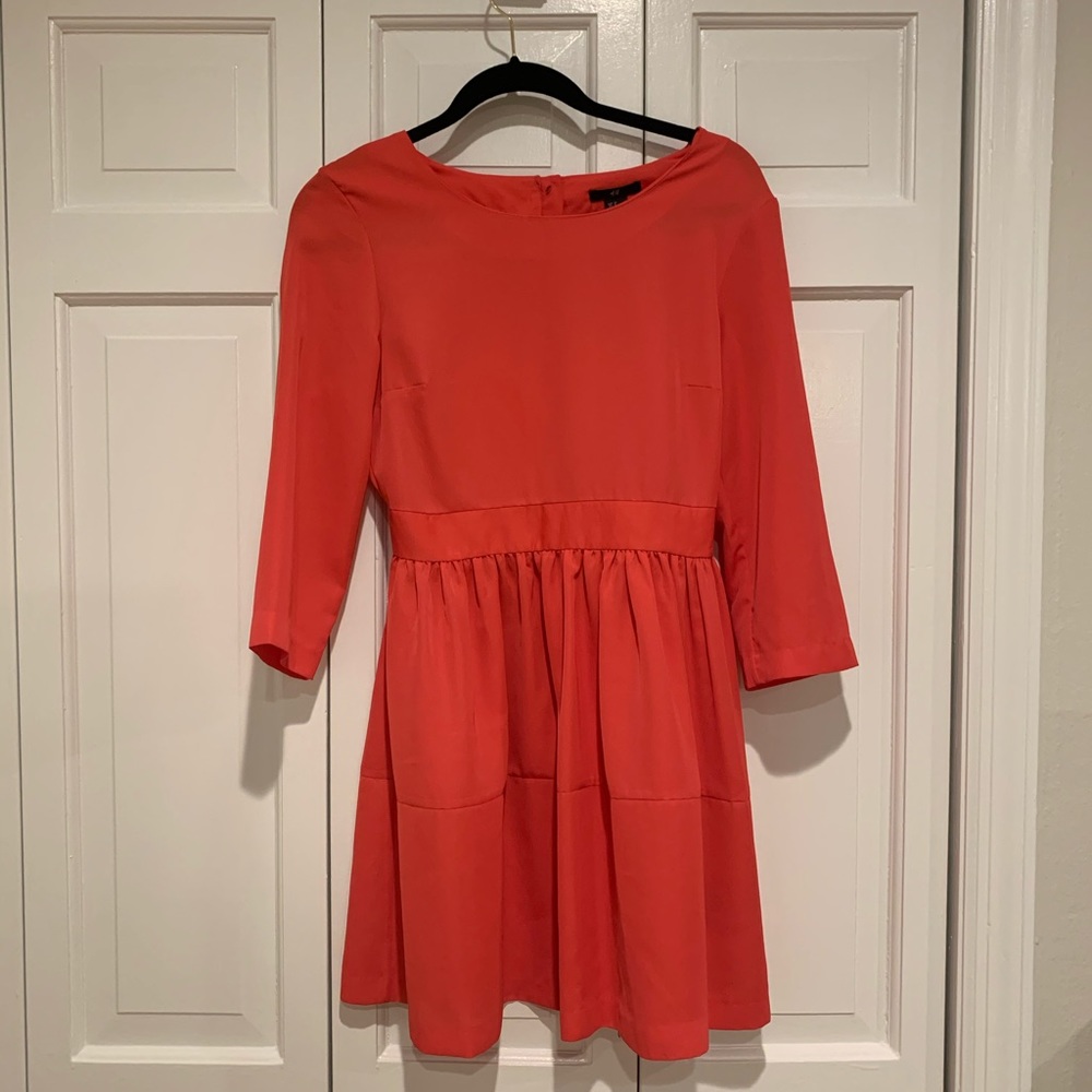 3/4 sleeve coral a-line dress